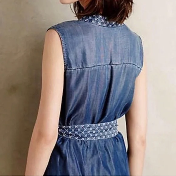 Anthropologie Holding Horses Blue Denim Top with Embroidered Detail - Picture 4 of 11